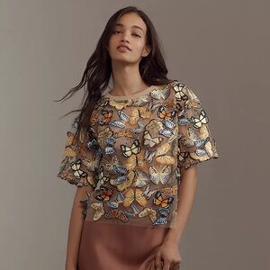 Anthropologie by Dolan left coast 3d butterfly embroidered tee Medium